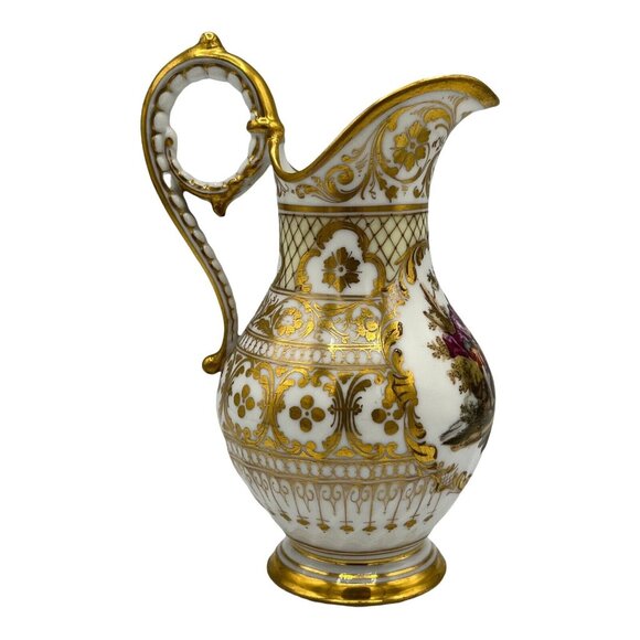 Antique Dresden Ohme Germany Creamer & Sugar Hand Painted Watteau Scenes Gold - Picture 10 of 16